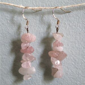 Handmade Rose quartz Stone Dangle Earrings